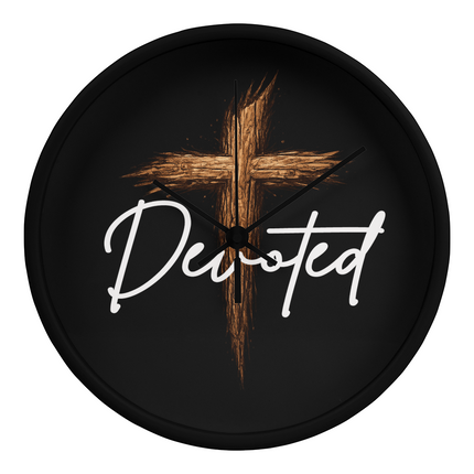 Devoted Cross Wood-Frame Wall Clock – Christian Gift for Men
