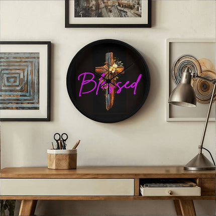 Inspiring Heart Cross Wood Frame Clock – Christian Gift for Women