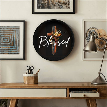 Inspiring Heart Cross Wood Frame Clock – Christian Gift for Women