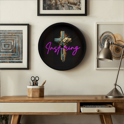 Inspiring Heart Cross Wood Frame Clock – Christian Gift for Women