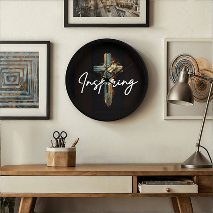 Inspiring Heart Cross Wood Frame Clock – Christian Gift for Women