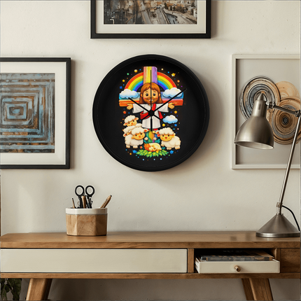 Jesus With the Sheep - Wood Frame 10” Clock – Christian Gift for Kids