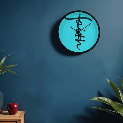 Faith Wall Clock | Teal Christian Home Decor (Black Script)