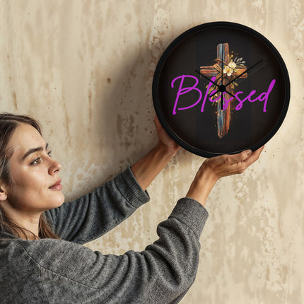 Inspiring Heart Cross Wood Frame Clock – Christian Gift for Women