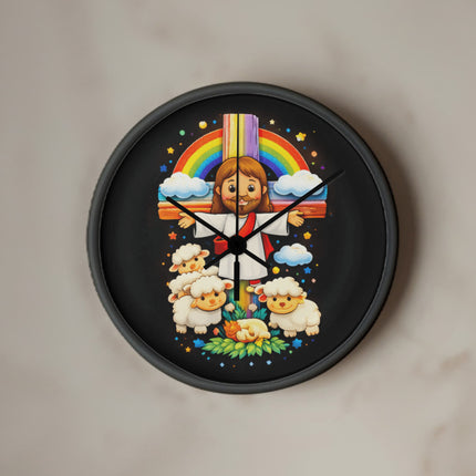 Jesus With the Sheep - Wood Frame 10” Clock – Christian Gift for Kids