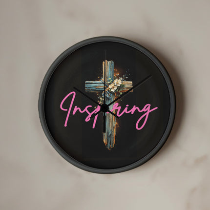 Inspiring Heart Cross Wood Frame Clock – Christian Gift for Women