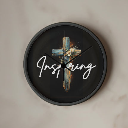 Inspiring Heart Cross Wood Frame Clock – Christian Gift for Women