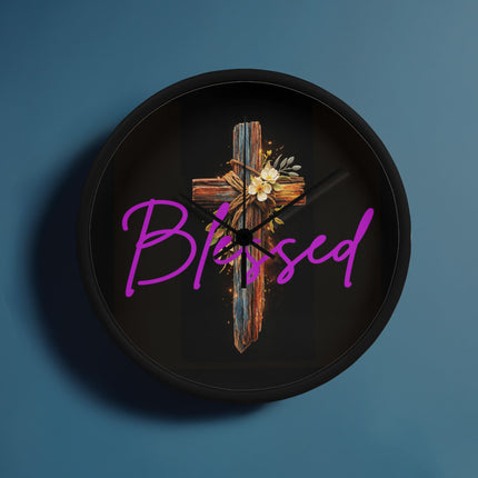 Inspiring Heart Cross Wood Frame Clock – Christian Gift for Women