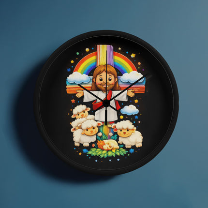 Jesus With the Sheep - Wood Frame 10” Clock – Christian Gift for Kids