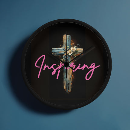 Inspiring Heart Cross Wood Frame Clock – Christian Gift for Women