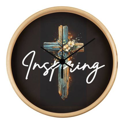 Inspiring Heart Cross Wood Frame Clock – Christian Gift for Women