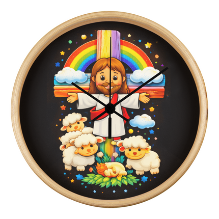 Jesus With the Sheep - Wood Frame 10” Clock – Christian Gift for Kids