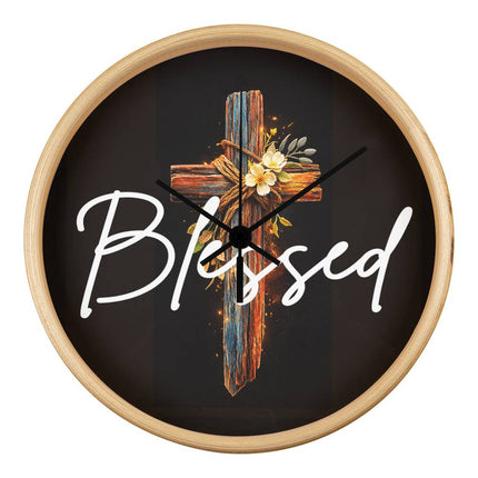Inspiring Heart Cross Wood Frame Clock – Christian Gift for Women