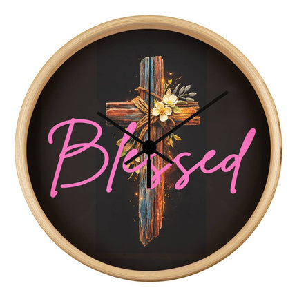 Inspiring Heart Cross Wood Frame Clock – Christian Gift for Women