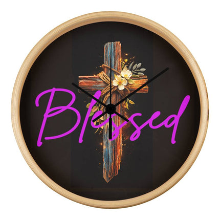 Inspiring Heart Cross Wood Frame Clock – Christian Gift for Women