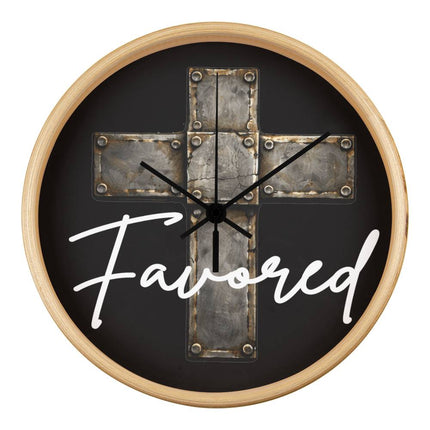 Favored Cross Wood-Frame Wall Clock – Christian Gift for Men