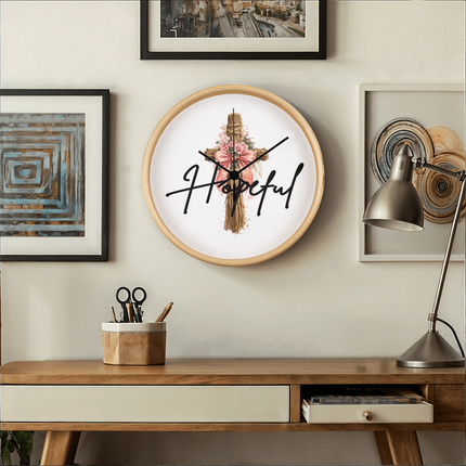 Hopeful Flower Cross Christian Wall Clock | Mother's Day Gift for Mom | Faith Gift