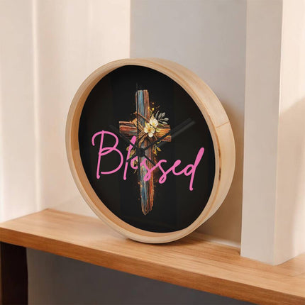 Inspiring Heart Cross Wood Frame Clock – Christian Gift for Women