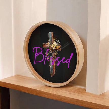 Inspiring Heart Cross Wood Frame Clock – Christian Gift for Women