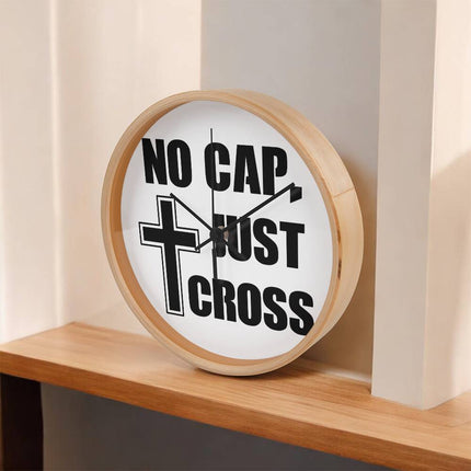 No Cap Just Cross Wood Frame Wall Clock | 10 Inch | Christian Decor