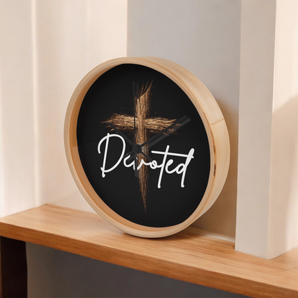 Devoted Cross Wood-Frame Wall Clock – Christian Gift for Men