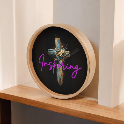 Inspiring Heart Cross Wood Frame Clock – Christian Gift for Women