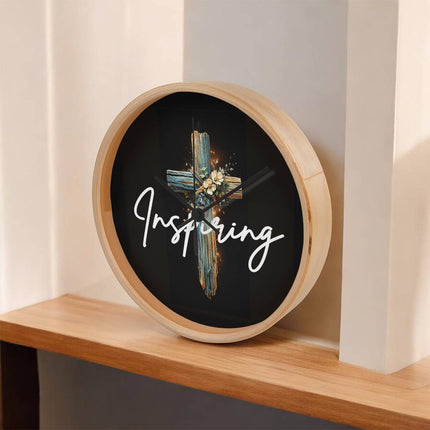 Inspiring Heart Cross Wood Frame Clock – Christian Gift for Women