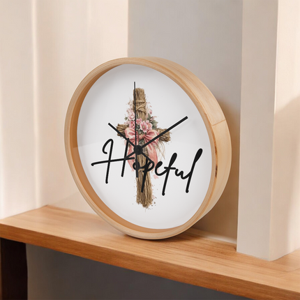 Hopeful Flower Cross Christian Wall Clock | Mother's Day Gift for Mom | Faith Gift