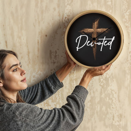 Devoted Cross Wood-Frame Wall Clock – Christian Gift for Men