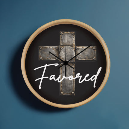 Favored Cross Wood-Frame Wall Clock – Christian Gift for Men