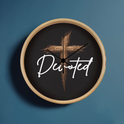Devoted Cross Wood-Frame Wall Clock – Christian Gift for Men
