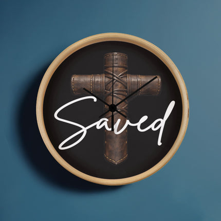 Saved Cross Wood-Frame Wall Clock – Christian Gift for Men