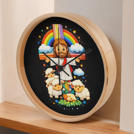 Jesus With the Sheep - Wood Frame 10” Clock – Christian Gift for Kids