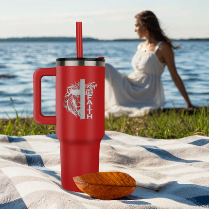 Modern Christian 40oz tumbler with Faith design — "Strength grown in quiet" — a faith-forward gift for women