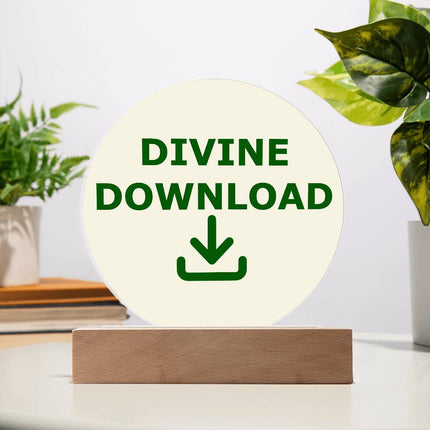 Divine Download Circle Acrylic Plaque | Green Download Icon | Cream