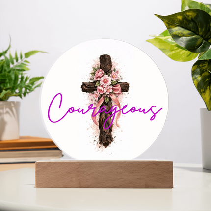 Courageous Heart Cross Circle Acrylic Plaque – Christian Gift for Women