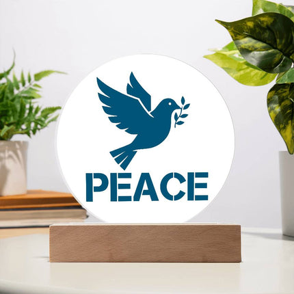 Peace Circle Acrylic Plaque | Teal Dove & Olive Branch | Clear