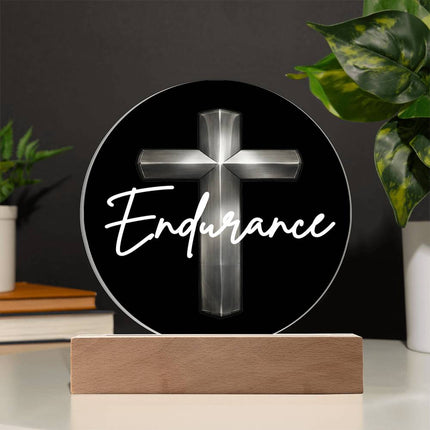 Endurance Cross LED Acrylic Circle Plaque – Christian Gift for Men