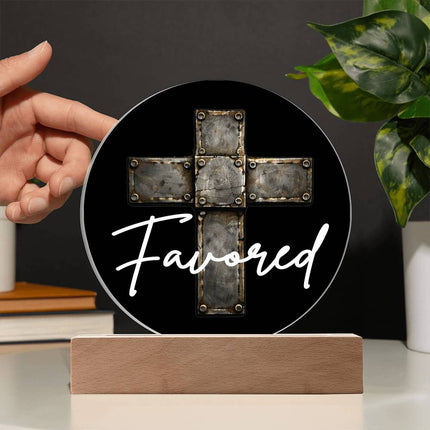 Favored Cross LED Acrylic Circle Plaque – Christian Gift for Men