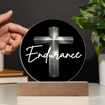 Endurance Cross LED Acrylic Circle Plaque – Christian Gift for Men