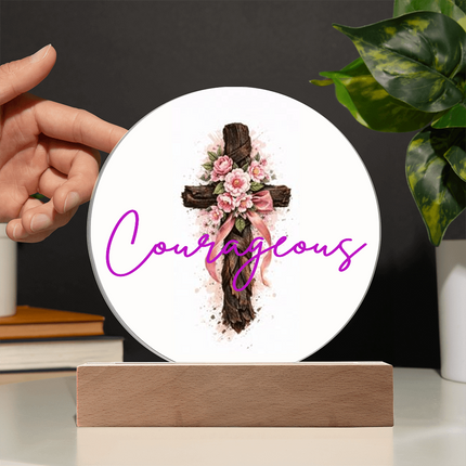 Courageous Heart Cross Circle Acrylic Plaque – Christian Gift for Women
