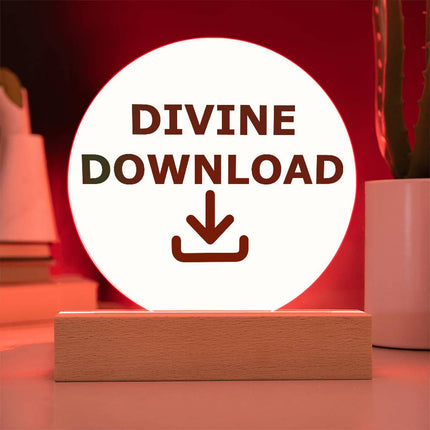 Divine Download Circle Acrylic Plaque | Green Download Icon | Cream