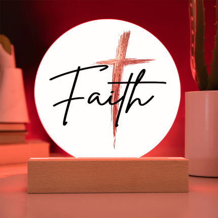 Faith Cross Gold Circle Acrylic Plaque | Christian Desk Decor Sign