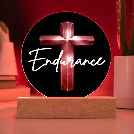 Endurance Cross LED Acrylic Circle Plaque – Christian Gift for Men
