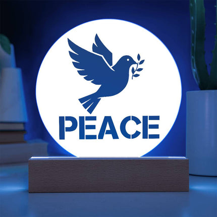 Peace Circle Acrylic Plaque | Teal Dove & Olive Branch | Clear