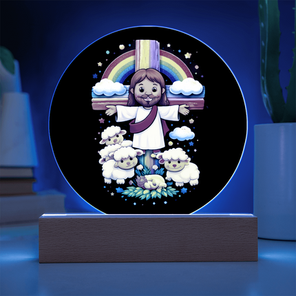 Jesus & Little Lambs - Circle Acrylic Plaque - Gift for Kids