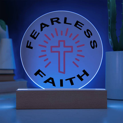 Fearless Faith Circle Acrylic Plaque | Red Cross Rays | Clear