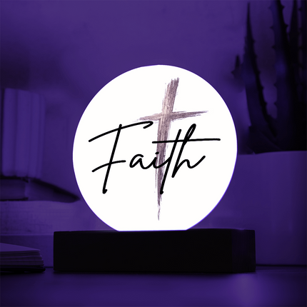 Faith Cross Gold Circle Acrylic Plaque | Christian Desk Decor Sign