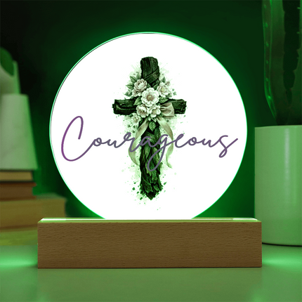Courageous Heart Cross Circle Acrylic Plaque – Christian Gift for Women