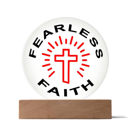 Fearless Faith Circle Acrylic Plaque | Red Cross Rays | Clear